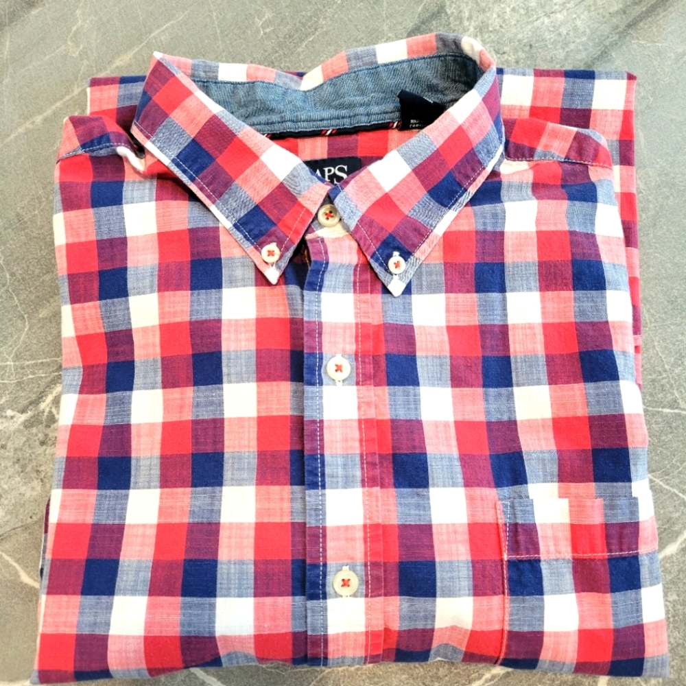 Mens Chaps Plaid Button Down Short Sleeve Shirt